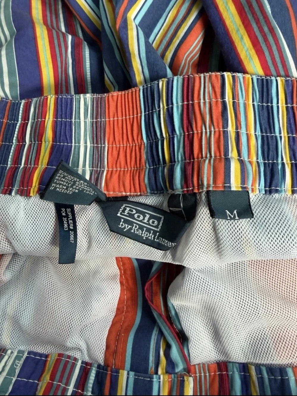 Vtg Polo Ralph Lauren Size M Swim Trunks Board Shorts Multi Colored Stripe Retro